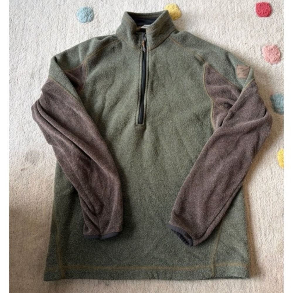 Eddie Bauer Heritage Fleece 1/4 Zip Olive Colorblock Outdoor Pullover S - Picture 2 of 4